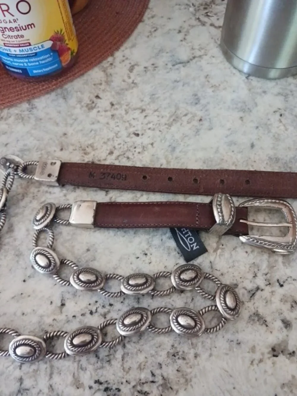 Vtg Women’s Brighton Brown Leather Silver Plated Chain Belt Sz M 37409